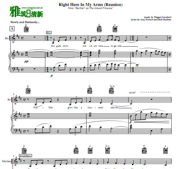 芭比之森林公主 Right Here In My Arms (Reunion)钢琴谱 歌谱