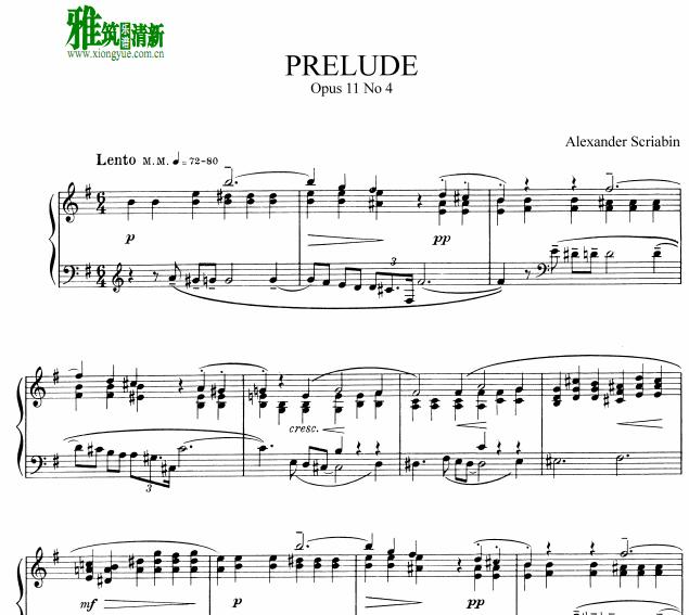 斯克里亚宾 前奏曲钢琴谱 Scriabin Prelude Op11 No.4