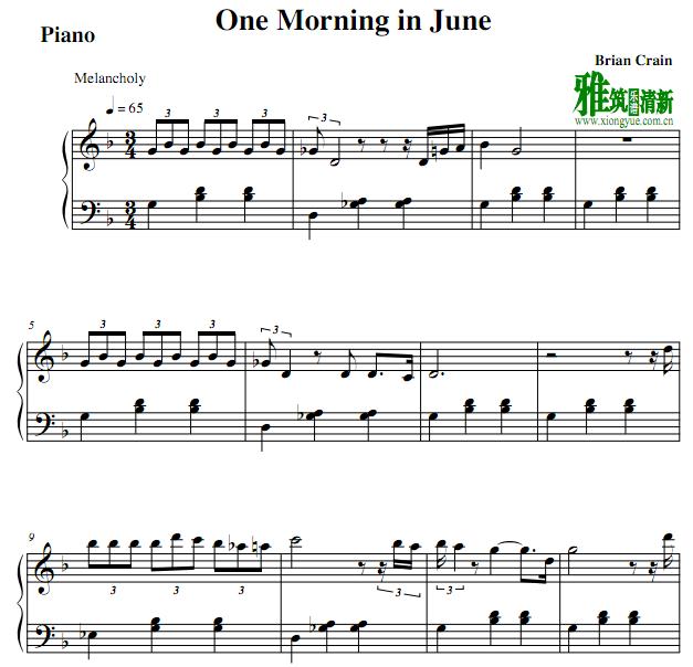 Brian Crain - One Morning in June钢琴谱