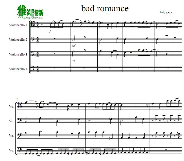 bad romance大提琴四重奏总谱