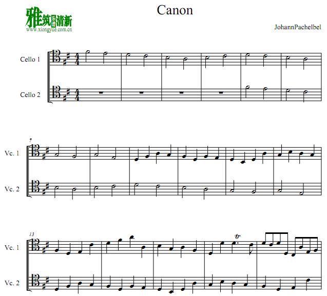 卡农canon in d大提琴二重奏谱