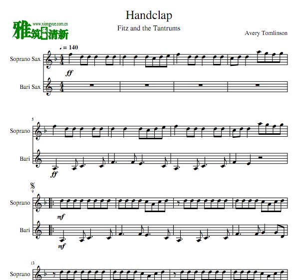 Handclap 萨克斯二重奏谱 上低音+高音萨克斯