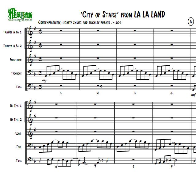 爱乐之城City of stars 铜管五重奏谱