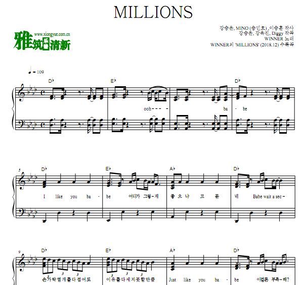 WINNER - MILLIONS 独奏钢琴谱