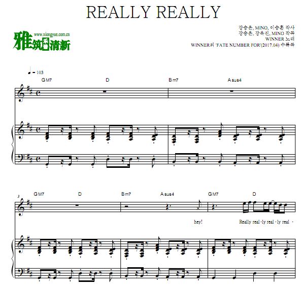 WINNER - REALLY REALLY 原版弹唱钢琴谱
