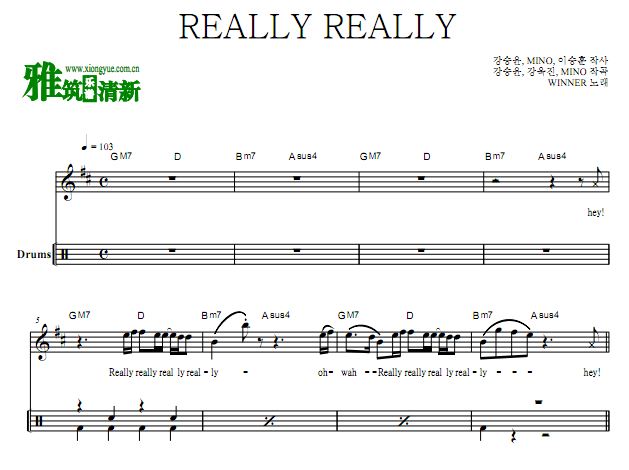 WINNER - REALLY REALLY 爵士鼓原谱