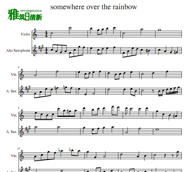 Somewhere Over the Rainbow萨克斯小提琴合奏谱