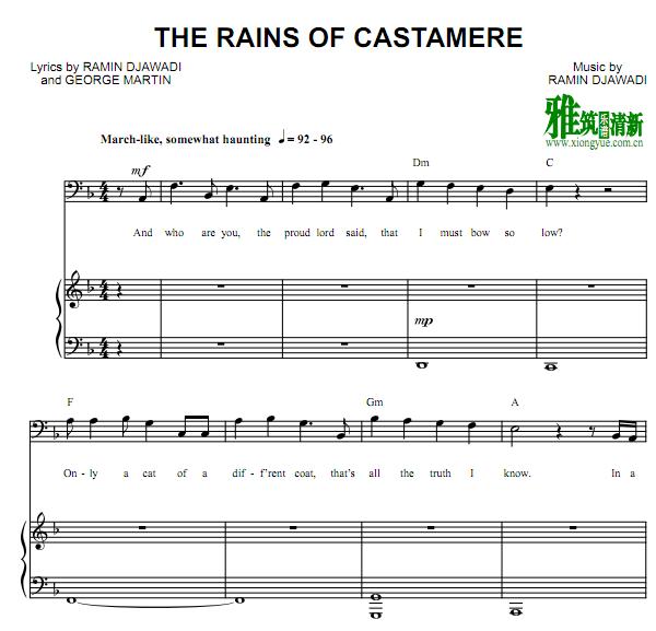 权力的游戏The Rains of Castamere钢琴伴奏谱 声乐谱