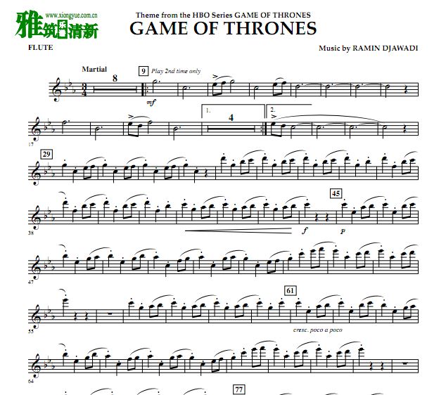 权力的游戏game of thrones交响管乐合奏总谱分谱