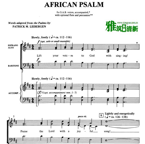 African Psalm 非洲诗篇SAB三部合唱钢伴谱