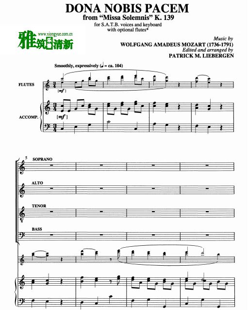 莫扎特 Dona Nobis Pacem 长笛钢伴谱 SATB