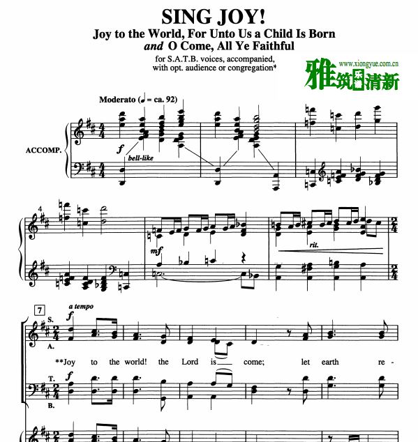 教堂合唱谱 歌唱快乐 Sing joy四声部合唱钢琴伴奏谱