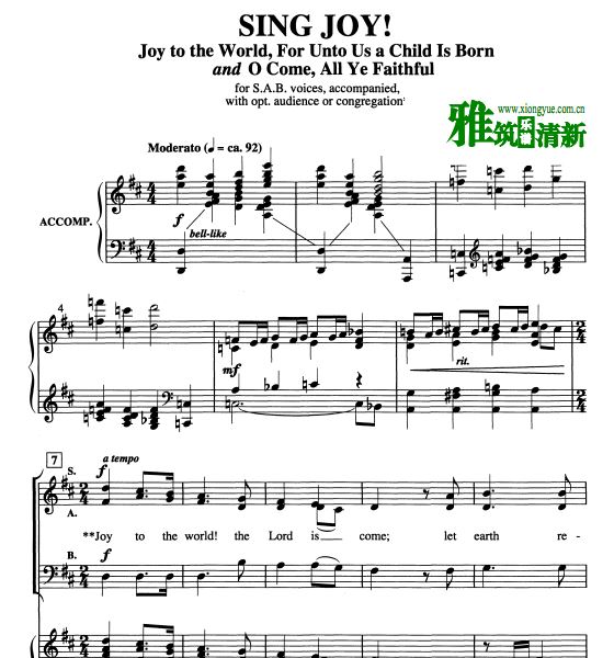 教堂唱诗班合唱 Sing joy!三声部合唱谱钢琴谱 SAB