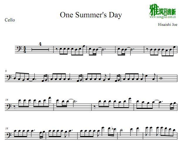 Spirited Away千与千寻One Summer's Day大提琴谱