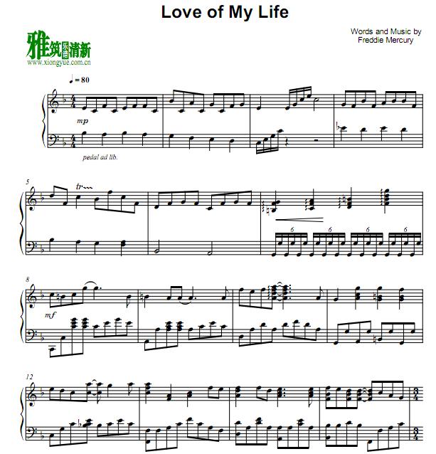 Queen - Love of my life钢琴谱