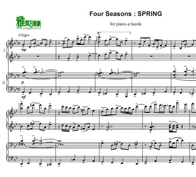 皮亚佐拉 Piazzolla Four Seasons spring四手联弹谱
