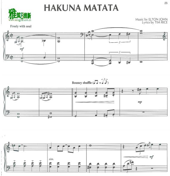 狮子王hakuna matata钢琴谱