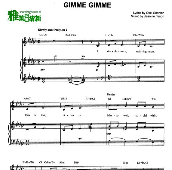 音乐剧 Thoroughly Modern Millie - Gimme Gimme钢琴伴奏谱 声乐谱