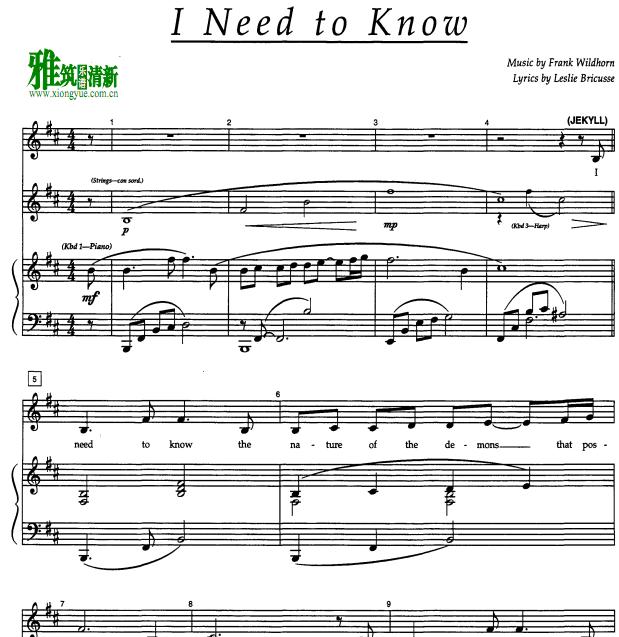 变身怪医声乐谱 I need to know 五线谱