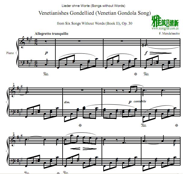 门德尔松F. Mendelssohn Lieder ohne Worte Op.30 no.6钢琴谱