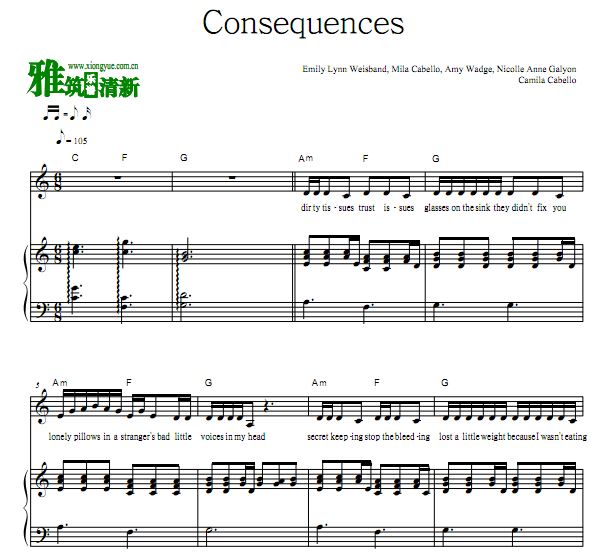 Camila Cabello - Consequences钢琴谱