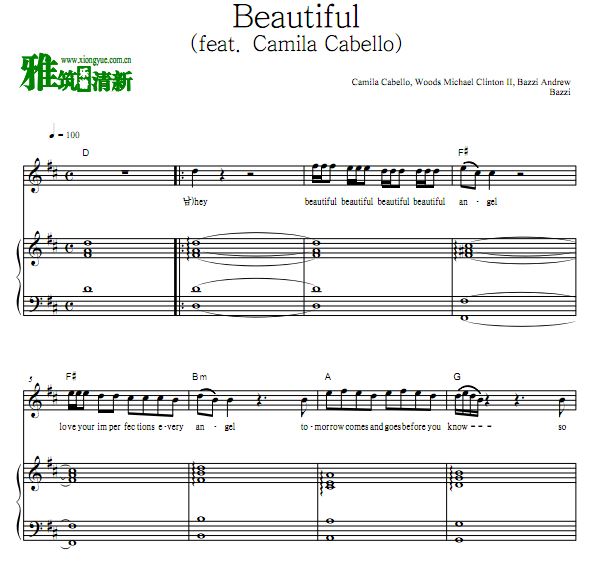 Bazzi - Beautiful (feat. Camila Cabello) 钢琴伴奏谱
