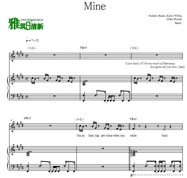 Bazzi - Mine 钢琴谱 伴奏歌谱