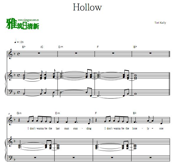 Tori Kelly - Hollow  弹唱钢琴谱
