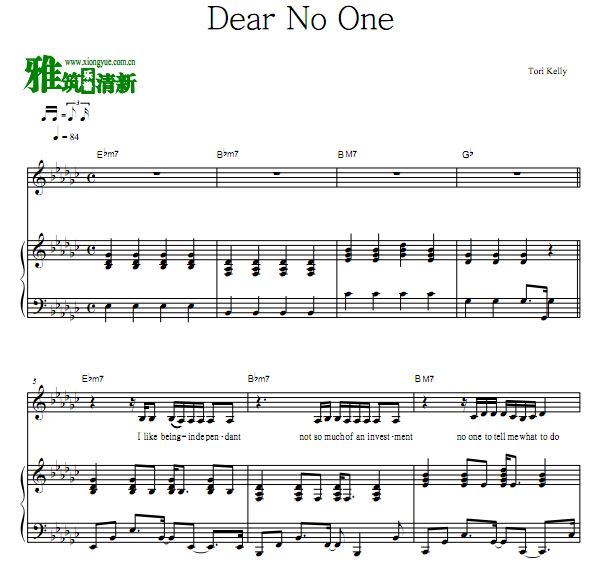 Tori Kelly - Dear No One 弹唱钢琴谱