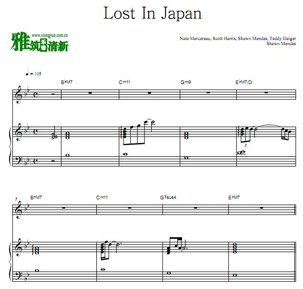 Shawn Mendes - Lost In Japan 弹唱钢琴谱
