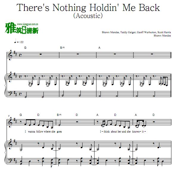 Shawn Mendes -There's Nothing Holdin' Me Back (Acoustic)钢琴伴奏谱