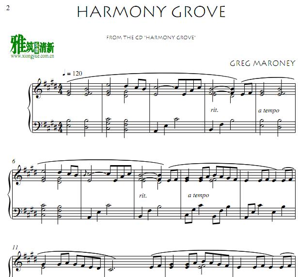 Greg Maroney - Harmony Grove钢琴谱