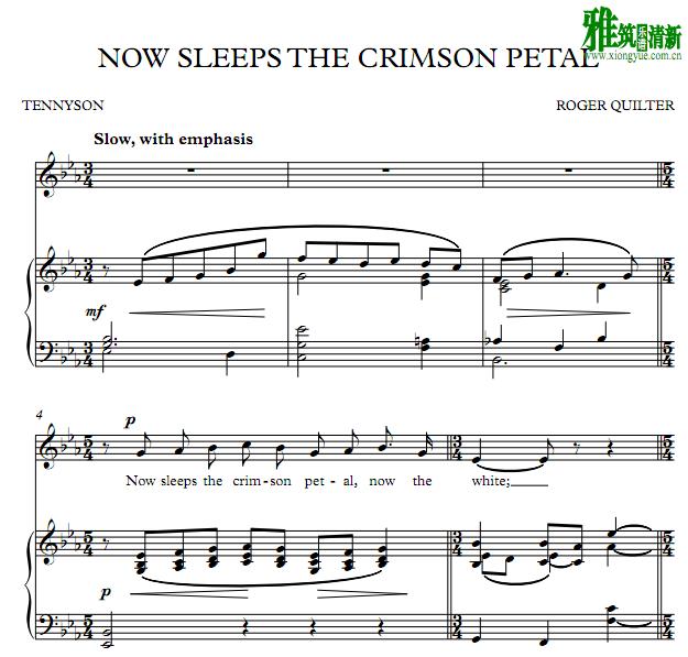 Now Sleeps the Crimson Petal - Roger Quilter钢琴伴奏谱