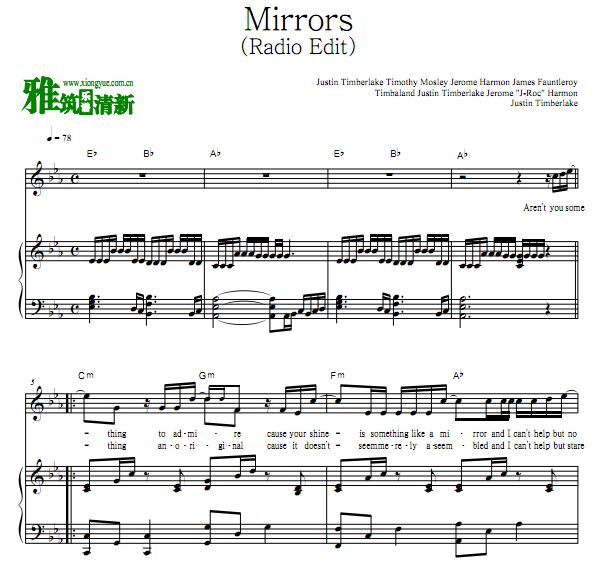justin timberlake - mirrors 钢琴谱 (radio edit)