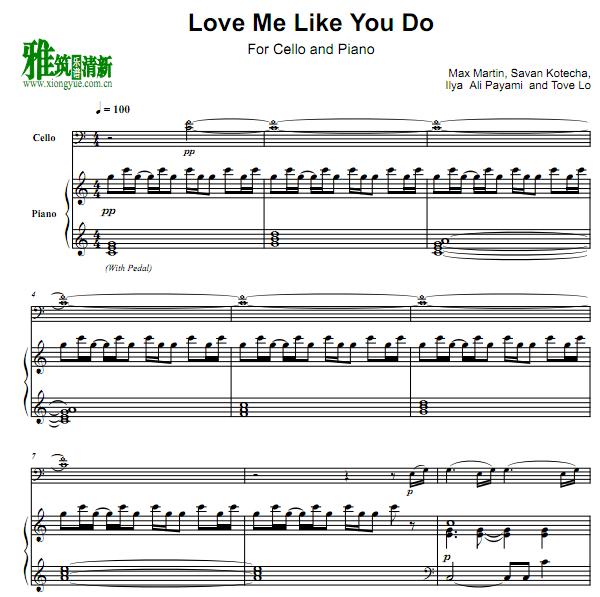 love me like you do大提琴钢琴重奏谱