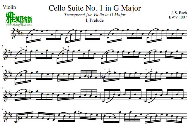 巴赫Bach Cello Suite No1 in G Major BWV 1007 Prelude小提琴谱