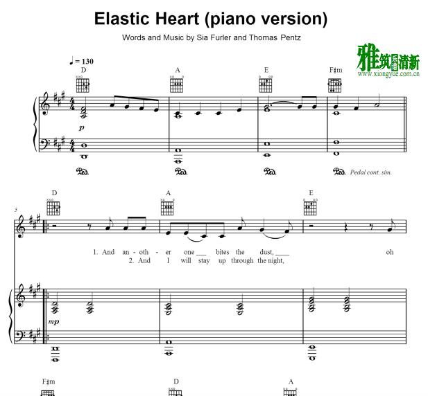 Sia - Elastic Heart (Piano Version)歌谱 正谱