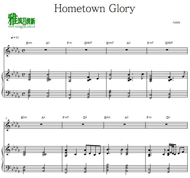 Adele - Hometown Glory钢琴伴奏谱