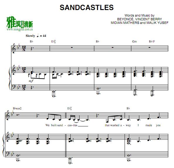 碧昂丝Beyoncé - Sandcastles钢琴伴奏谱