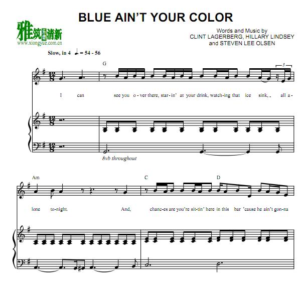 Keith Urban - Blue Ain't Your Color 正谱 钢琴弹唱谱