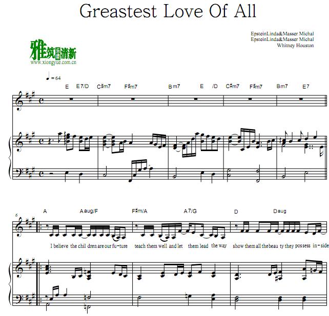 惠特尼休斯顿-Greatest Love Of All钢琴伴奏谱 正谱