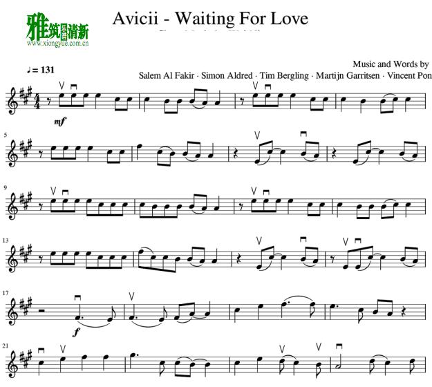 Avicii - Waiting For Love小提琴谱