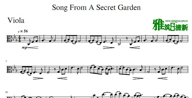 神秘园之歌 Song from Secret Garden中提琴谱