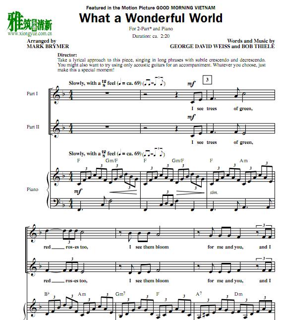 what a wonderful world 2声部合唱钢琴伴奏谱