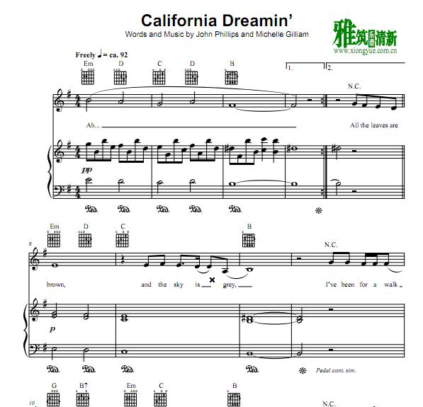 Sia - California Dreamin钢琴伴奏谱