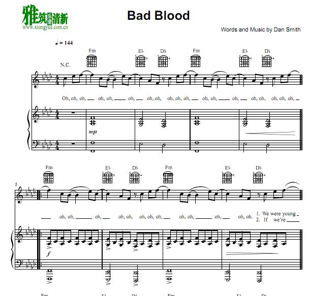 Bastille - Bad Blood歌谱 正谱