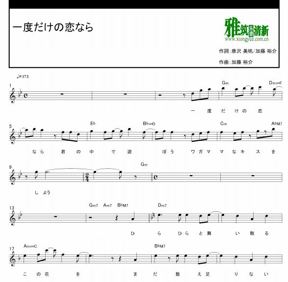 一度だけの恋なら 小提琴谱