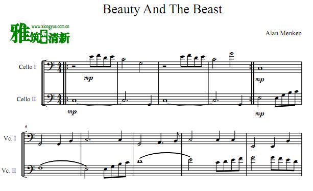 美女与野兽 Beauty and The Beast双大提琴合奏谱