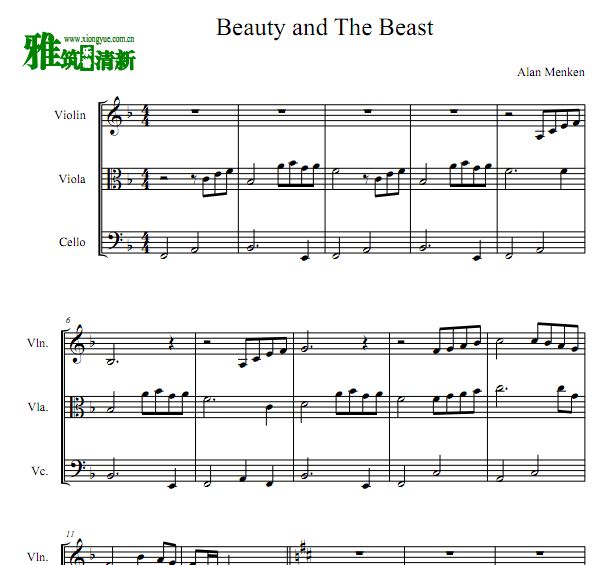 美女与野兽 Beauty and The Beast小提中提大提弦乐三重奏谱