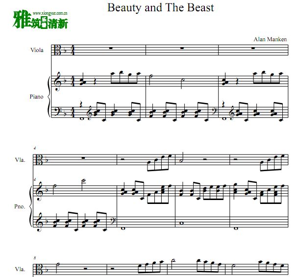 美女与野兽 Beauty and The Beast中提钢琴二重奏谱